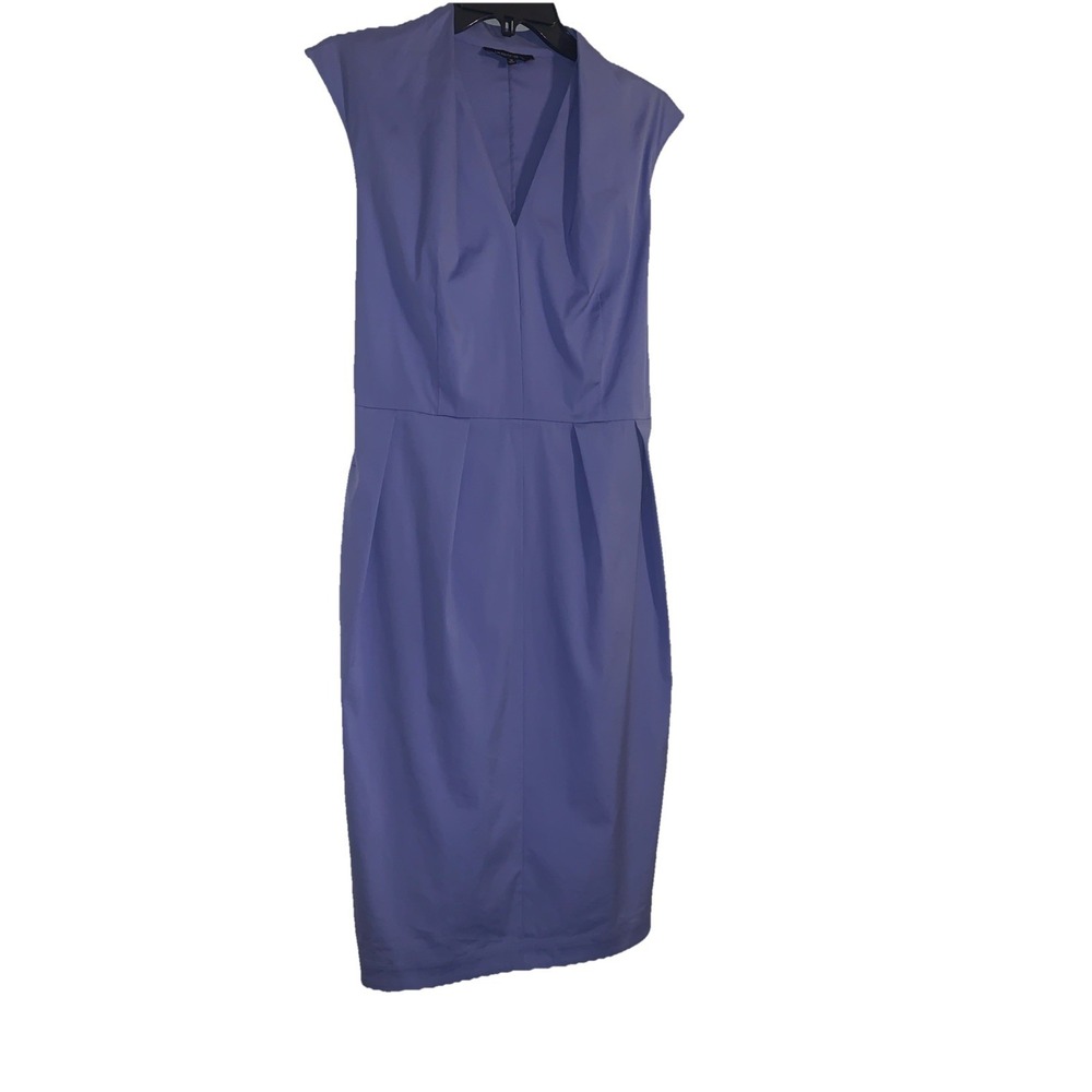 Lafayette 148 New York Sheath Dress 12 Blue Sleeveless V-Neck Knee Length Preppy - Picture 3 of 13